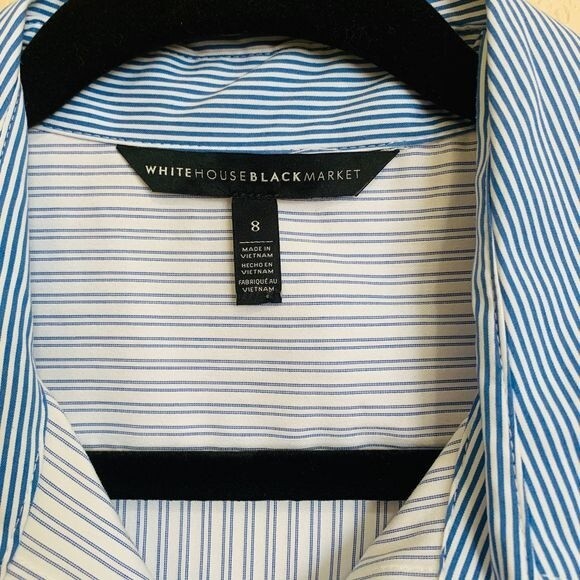 White House Black Market blue top  Sofia stripe button up collar shirt size 8 - Picture 5 of 14